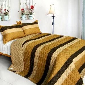 3 PC Flying in the Wind tan beige brown stripes vermicelli Queen Quilt Shams - Picture 1 of 4