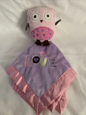 "Manta bebé Circo felpa seguridad Lovey Owl Love rosa y púrpura satinado 13"" X 13""" Foto 1 de 4