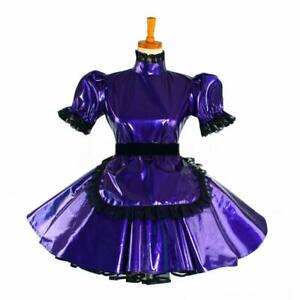 French Girl Maid Sissy Lockable Purple PVC Dress Cosplay Costume Tailor-made