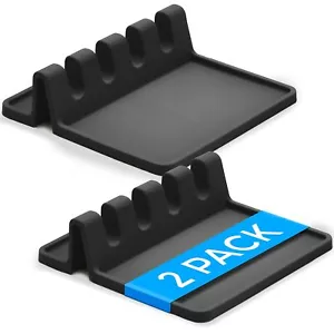 2 Pack Silicone Spoon Rest Utensil Holder for Kitchen Countertop Stove Top - Picture 1 of 8