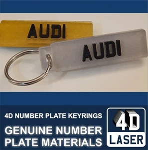 Audi Logo 4D Laser Cut Car Licence Number Plate Key Ring Fob KeyRing Chain Gift - Picture 1 of 7