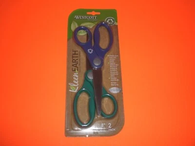 WESTCOTT KLEEN EARTH PAQUETE DE 8"" CON 2 TIJERAS DE MANGO RECTO CON MICROBAN Foto 1 de 4