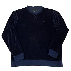 Stussy Script Velour Crewneck Sweatshirt Navy Gr. Large - Bild 1 von 3