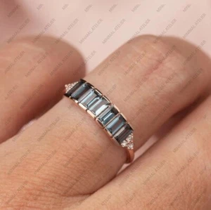 London Blue Topaz Half Eternity Ring,925 Sterling Silver Gift For Her Wedding - Picture 1 of 5