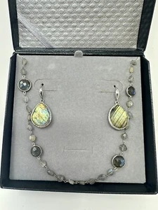 Labradorite Sterling Silver Jewelry Set Necklace And Earrings - 20.72 Grams - Picture 1 of 7