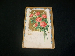 Vintage Postcard- Greeting Card with pink flower boquet- 1910-- Indiana - Picture 1 of 2
