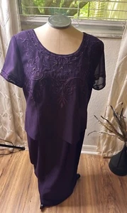 Coldwater Creek Purple Embroidered Beaded Popover Semi-Formal Party Dress 16p - Picture 1 of 23