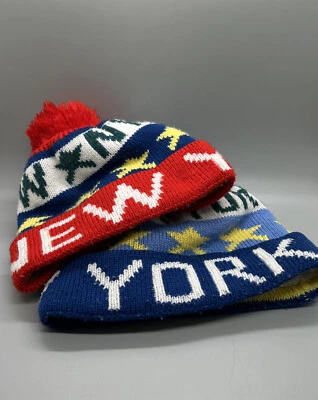 New York  Snow Beanie Hat Retro Kids Stripe Ski Winter - Image 1 of 4