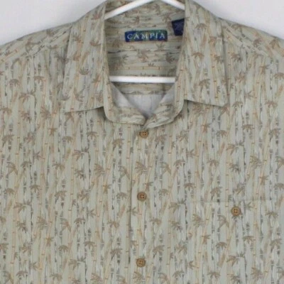 Campia Hawaiian Shirt Mens XL Chest 51 in Cotton Green Bamboo Print VTG Aloha - Image 1 of 4