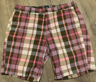 GAP Shorts Purple PINK Beige Plaid Checkered Chino Flat Front Size 35 - Image 1 of 4