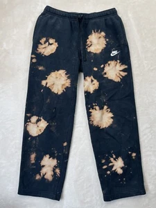 Nike Sweatpants Mens Medium Sportswear Club Fleece Black Bleached Straight Leg - Picture 1 of 12