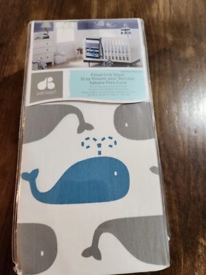 Just Born 100% Cotton Fitted Crib Sheets, High Seas Whales - Image 1 of 4