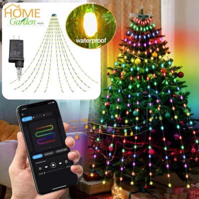 Christmas Tree String Lights 200LED Waterfall Outdoor Waterproof Smart with Ring - Image 1 of 4