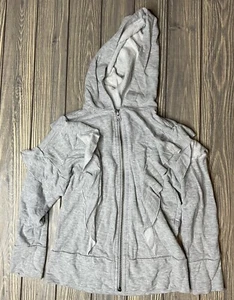 Gymboree Girls Gray Hooded Full Zip Up Sweatshirt Ruffled Sleeves Size 5 - Picture 1 of 5