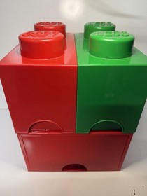 Lego Storage Brick Cube Red and Green Stackable 4 Stud And 2 Two Stud Container