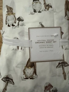 Pottery burn teen neutral gnome organic sheet set mushrooms Full New - Picture 1 of 4