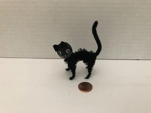 Vintage gesponnene Baumwolle und Chenille Halloween schwarze Katze - Bild 1 von 4