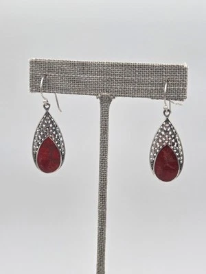 Brincos de prata esterlina 925 com gota pendente de coral esponja - Imagem 1 de 4