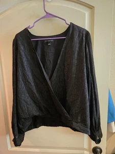 Banana Republic Xl Blouse Black Faux Wrap, Metallic Thread - Picture 1 of 7