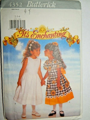 Butterick 4352 Dress Easter Flower Girl Sewing Pattern Girls 2 3 4 Modest UC - Image 1 of 4