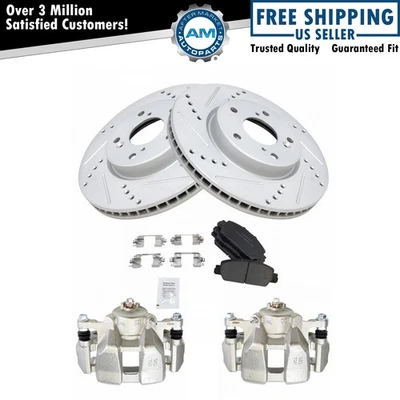 Front Brake Calipers Ceramic Pads & Drilled Rotors Fits 2013-2022 Honda Accord - Image 1 of 4