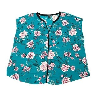 Torrid- 4XL - Teal Turquoise Blue Pink Floral Blouse Sleeveless- feminine- flowy - Picture 1 of 5