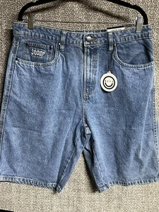 Pantaloncini Neff blu denim larghi taglia 34 nuovi con etichette jorts skateboard hip hop Y2K - Foto 1 di 5
