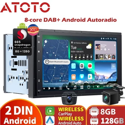 ATOTO DAB+ 7" Doppio DIN AI Android Autoradio Wireless CarPlay 8+128G GPS Navi - Immagine 1 di 4