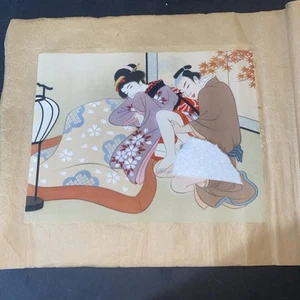 Vintage Japanese Shunga Erotica Painting On Silk - Picture 1 of 7
