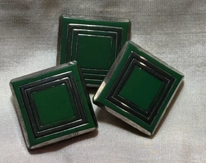 Vintage Art Deco Glass Green and Silver inlays 3/4" Square Set of 3 - Picture 1 of 12