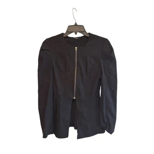 Poetry Black Zip Peplum Blazer Top size M Contemporary Structured Workwear - Picture 1 of 10