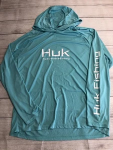 Huk Performance Fishing Shirt Mens XL Teal Hooded Long Sleeve Mesh Sun - Picture 1 of 7