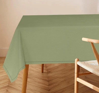RUVANTI Cotton Linen Table Cloth Rectangle 108 x 60 (Rectangular), Olive