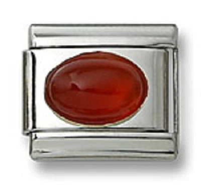 Pulsera de eslabones de acero inoxidable ovalada de piedra cornalina genuina con dije italiano de 9 mm  Foto 1 de 2