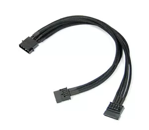 Shakmods Male Molex to 2x Sata Power Extension 30cm Splitter Cable Sleeved Black - Picture 1 of 6