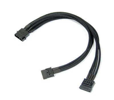 Shakmods Male Molex to 2x Sata Power Extension 30cm Splitter Cable Sleeved Black - Image 1 of 4