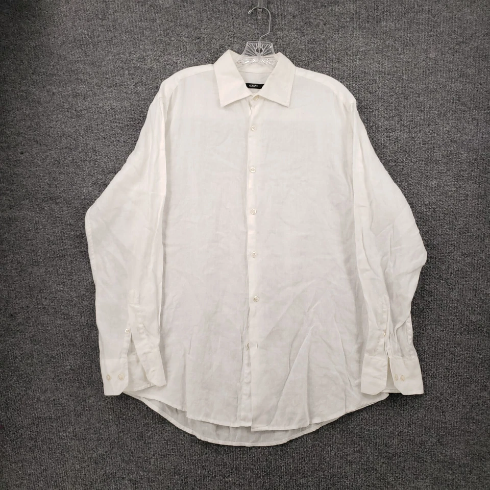 Alfani Button Up Shirt Mens M Medium White Linen Long Sleeve Collared Casual - Image 1 of 4