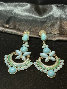 Sparkling Sage Brand Fashion Turquoise & Green Gem Chandelier Pierced Earrings - Picture 1 of 6
