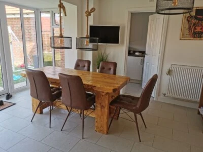 A Chunky Country Rustic Style Dining Table - Image 1 of 4