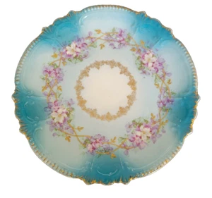 Vintage ROYAL BAVARIAN Germany Turquoise-Aqua Blue Floral Gold Trim Plate - Picture 1 of 8