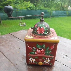 Molinillo de café de madera alemán vintage pintado a mano - Imagen 1 de 12