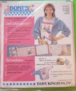 New Boni's Bunnies & Bears 1988 Daisy Kingdom Women's Oversize Shirt Kit # 5102 - Picture 1 of 8