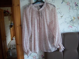New look Top Beige Spotted Chiffon Sheer Long Sleeves See Through 14 BNWT - Picture 1 of 2