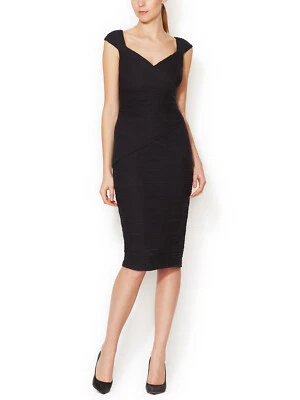 WOLFORD Black Plissé Pleat Bandage Bodycon Sheath Midi Dress S $440 - Image 1 of 4