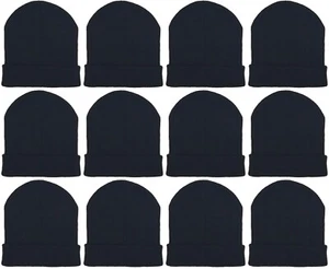 Kids Winter Beanies, 12 Pack Warm Cold Weather Hats Boys Girls Children Toboggan - Picture 1 of 28