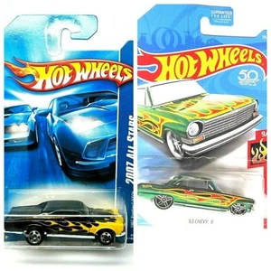 2 Stück Hot Wheels 2007 All Stars 67 schwarz Pontiac GTO & '63 Chevy II mit Flammen. - Bild 1 von 6