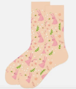 Pink Bunny Rabbit Socks Women's Crew Sock Shoe Size 4-10.5 Bunnies Rabbits NEW - Picture 1 of 1