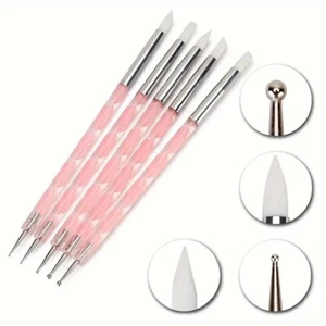 Nail Art-5Pcs 2 Way Stainless Steel Flower Nail Pen And Dotting Tools - Picture 1 of 3