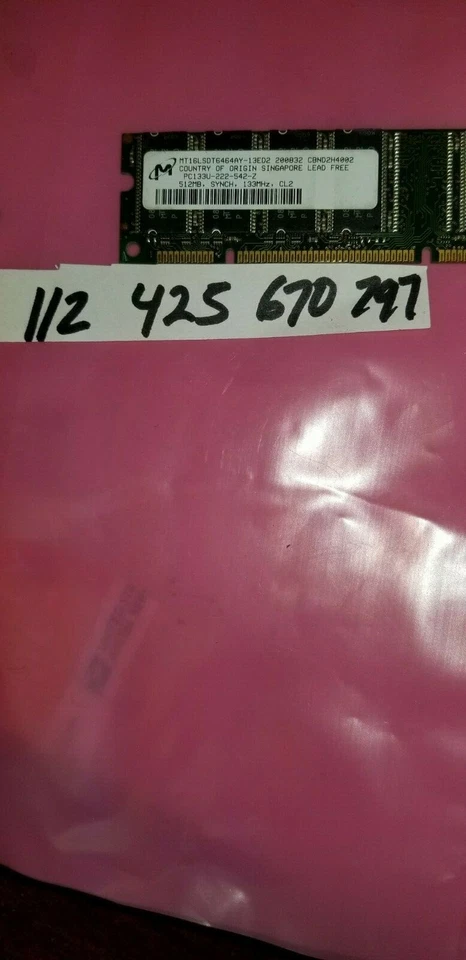 512MB SDRAM SD PC133 CL2 133 133MHZ 168PIN NON-ECC UNBUFFER DUAL RANK 2RX8 32X8	 - Image 1 of 1