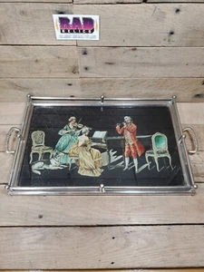 VTG Hollywood Regency Style Reverse Painted Glass Dresser Tray Parlor Scene - Picture 1 of 18